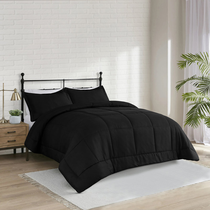 Ensemble de literie en duvet d'oie douce en microfibre, Noir, Édredon double et 2 taies décoratives