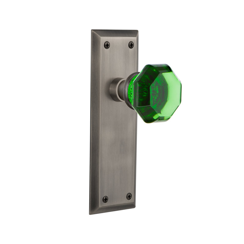 New York Plate with Waldorf Emerald Door Knob, Antique Pewter