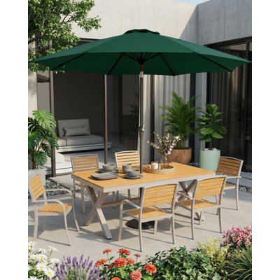 Parasol de patio 9 pi pour l'extérieur, parasol de table de marché avec inclinaison à bouton-poussoir et manivelle, parasol de patio extérieur avec 8 nervures robustes pour la piscine de jardin