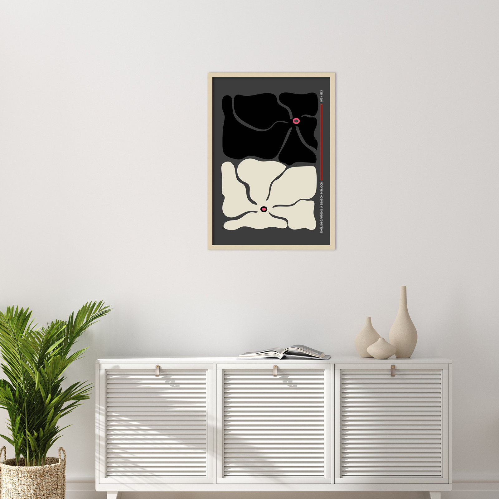 Two by Two Flower Grey Print, Brown, 33" H x 24" W x 1" D