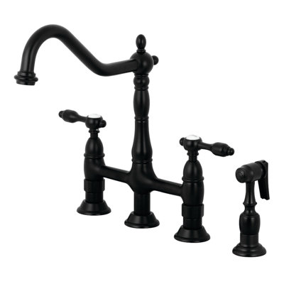 Tudor Double Handle Widespread Double Handle Kitchen Faucet with Brass Spray