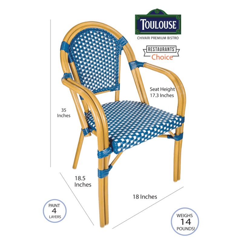 french Set Includes 40" Table and 4 Chairs with Arms by Chivari, Blue/White