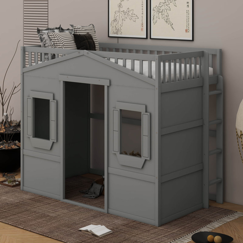 Lit mezzanine avec échelle House, Lit simple, Gris