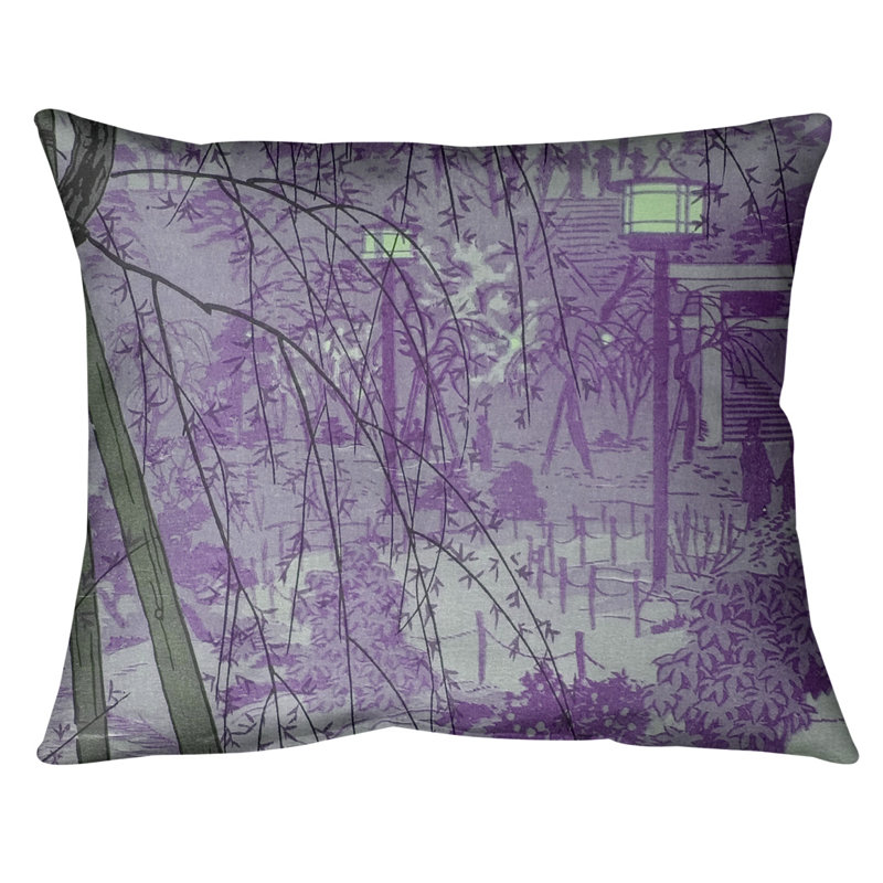 Coussin Misty Evening at Shinobazu Pond, Duvet synthétique, Mauve, 20 po x 14 po