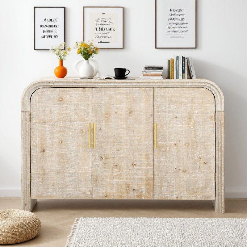 Buffet 47,2 "en bois avec rangement, Bois naturel délavé