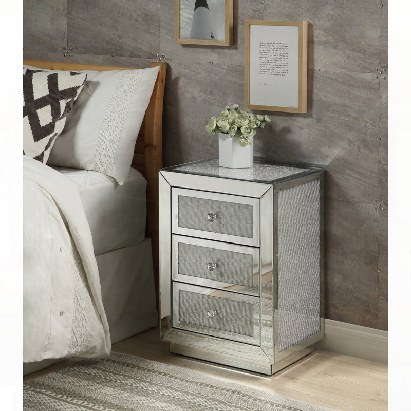 Mirrored Accent Table with Faux Diamonds Embellishment