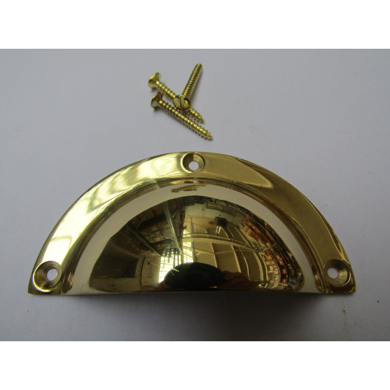 Large Plain Victorian Cup Pull Handle Polished Chrome, Polished Brass, 83mm