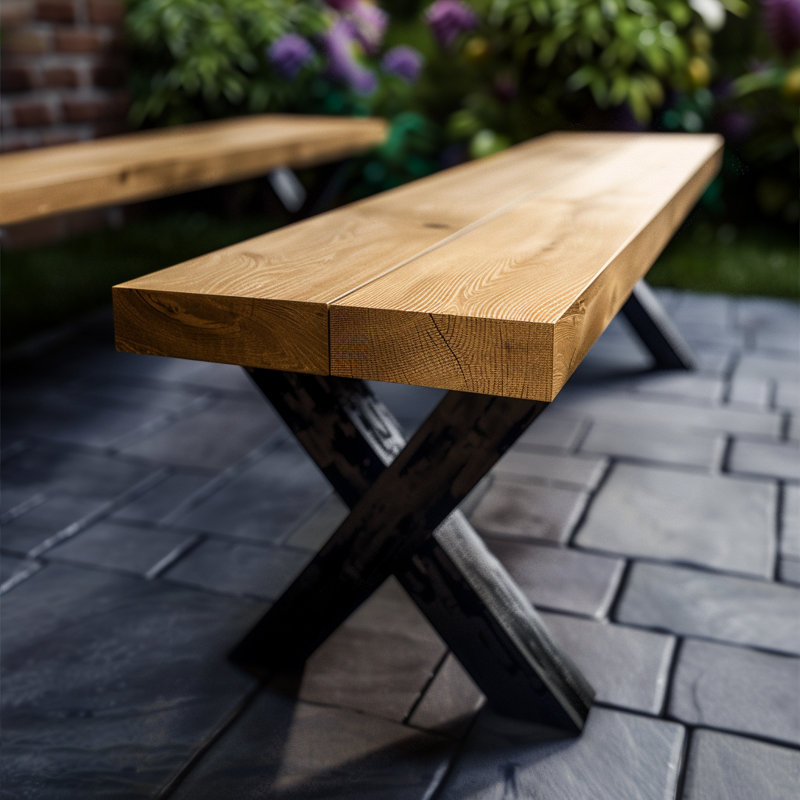 Chunky Rustic Outdoor Garden Bench with Alumium Legs, 45cm H x 110cm W x 35cm D