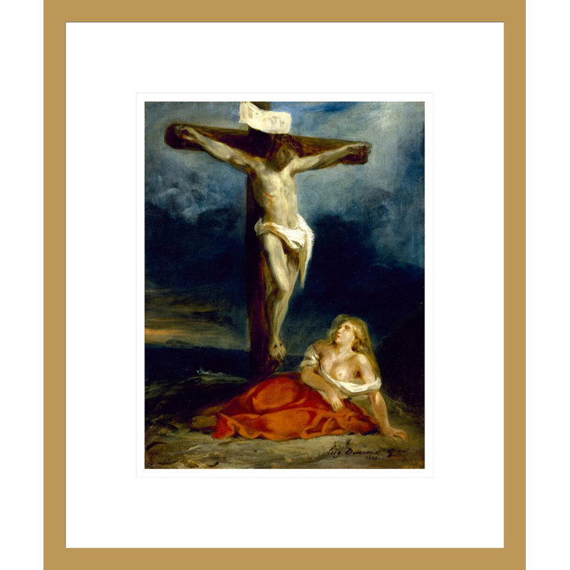 «Saint Mary Magdalene au pied de la croix» par Eugène Delacroix, impression giclée encadrée, H 16,25 po x l 13,75 po