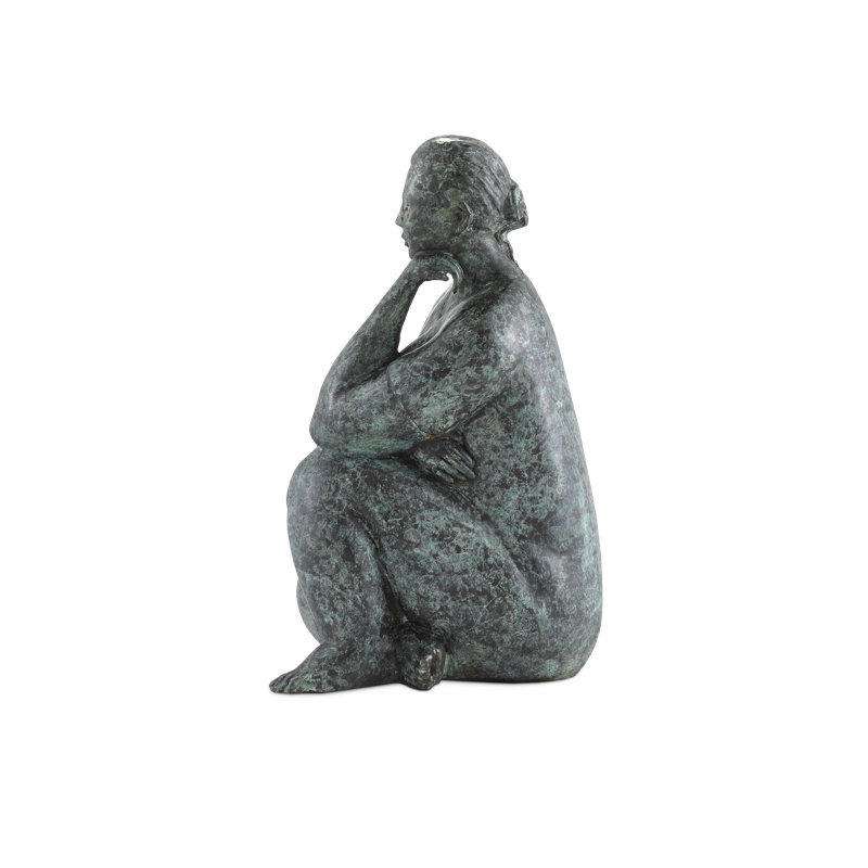 Lady Meditating Bronze Figurine