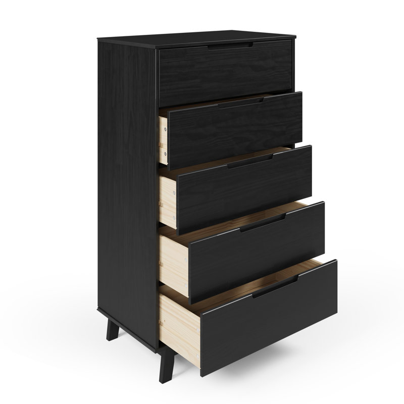 Jerred 5 Drawer Solid Wood Chest, Black Grain