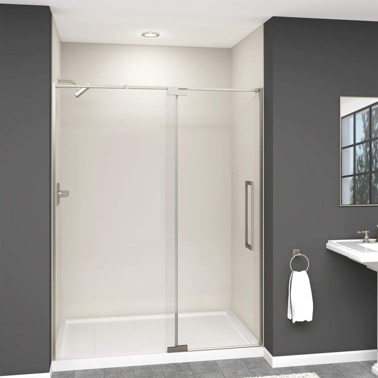 56'' - 60'' W x 76'' H Pivot Semi-Frameless Shower Door with Clear Glass