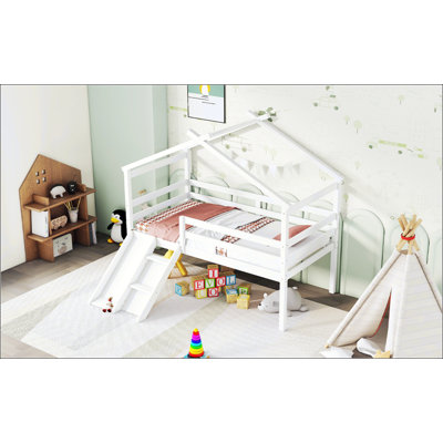 Twin Low Loft House Bed With Slide