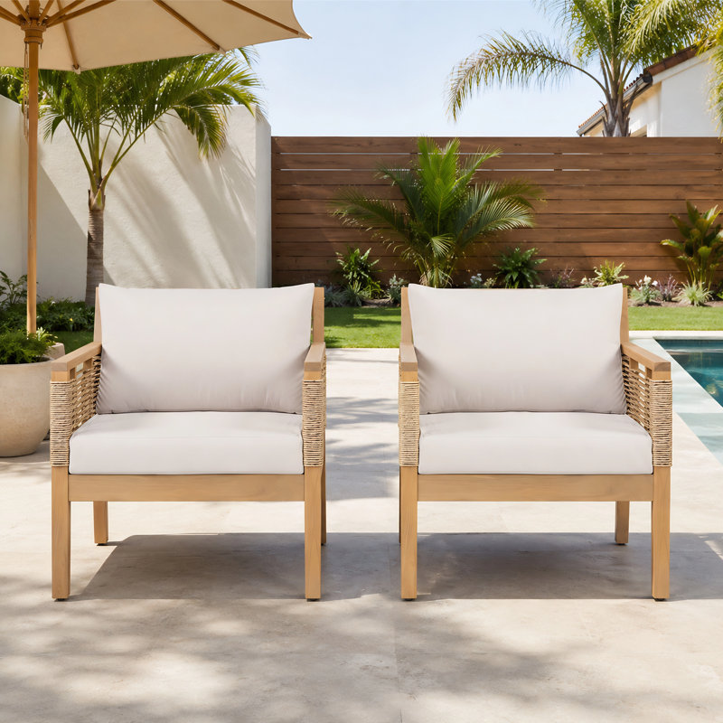Ensemble de 2 fauteuils d'extérieur en bois d'acacia tissé à la main