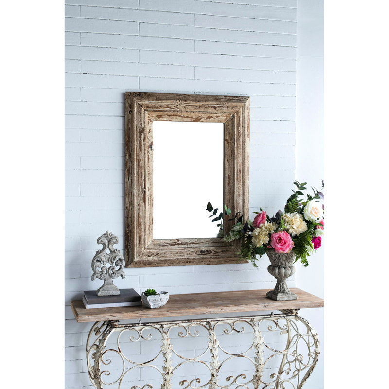 Miroir d'appoint, miroir d'appoint mural rectangulaire avec cadre en bois vieilli