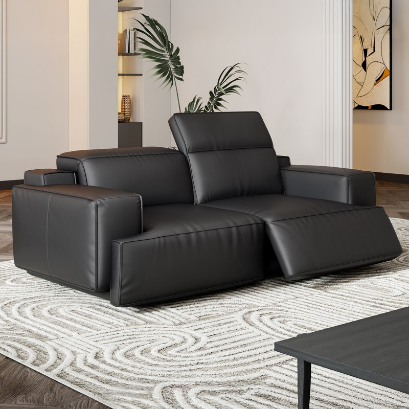 Canapé inclinable en cuir Valentina, Polyuréthane noir