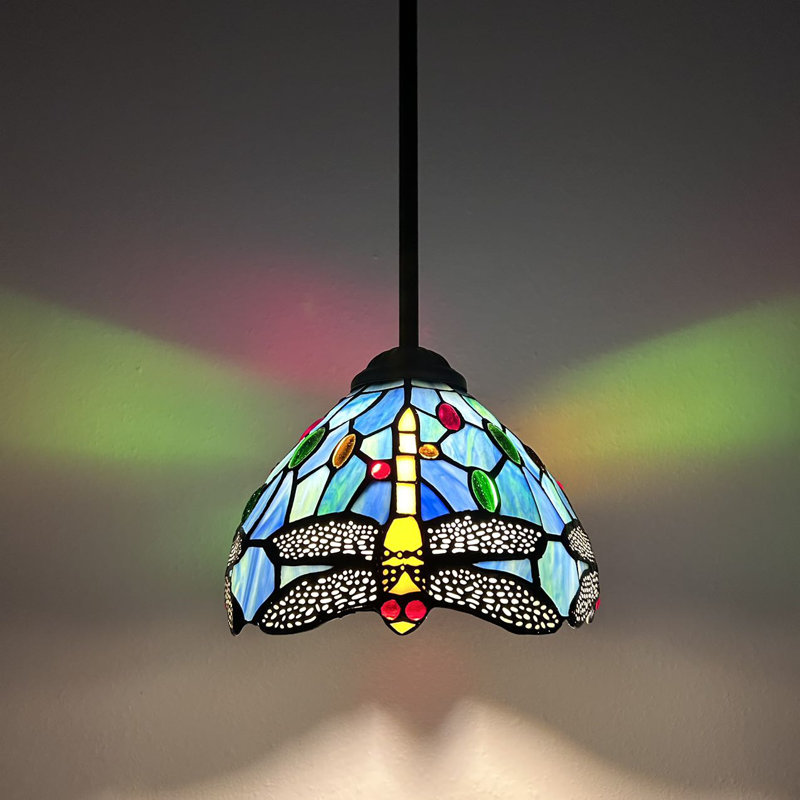 Mini-ampoule à DEL suspendue Simonson Tiffany en verre coloré bleu 8 po x 8 po x 60 po