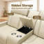 Causeuse inclinable électrique en cuir beige, 2 places avec console de rangement et porte-gobelets, port USB, lumières DEL, double ressort, structure en bois massif, moteur silencieux, fonction sommeil à 170 ° pour le salon