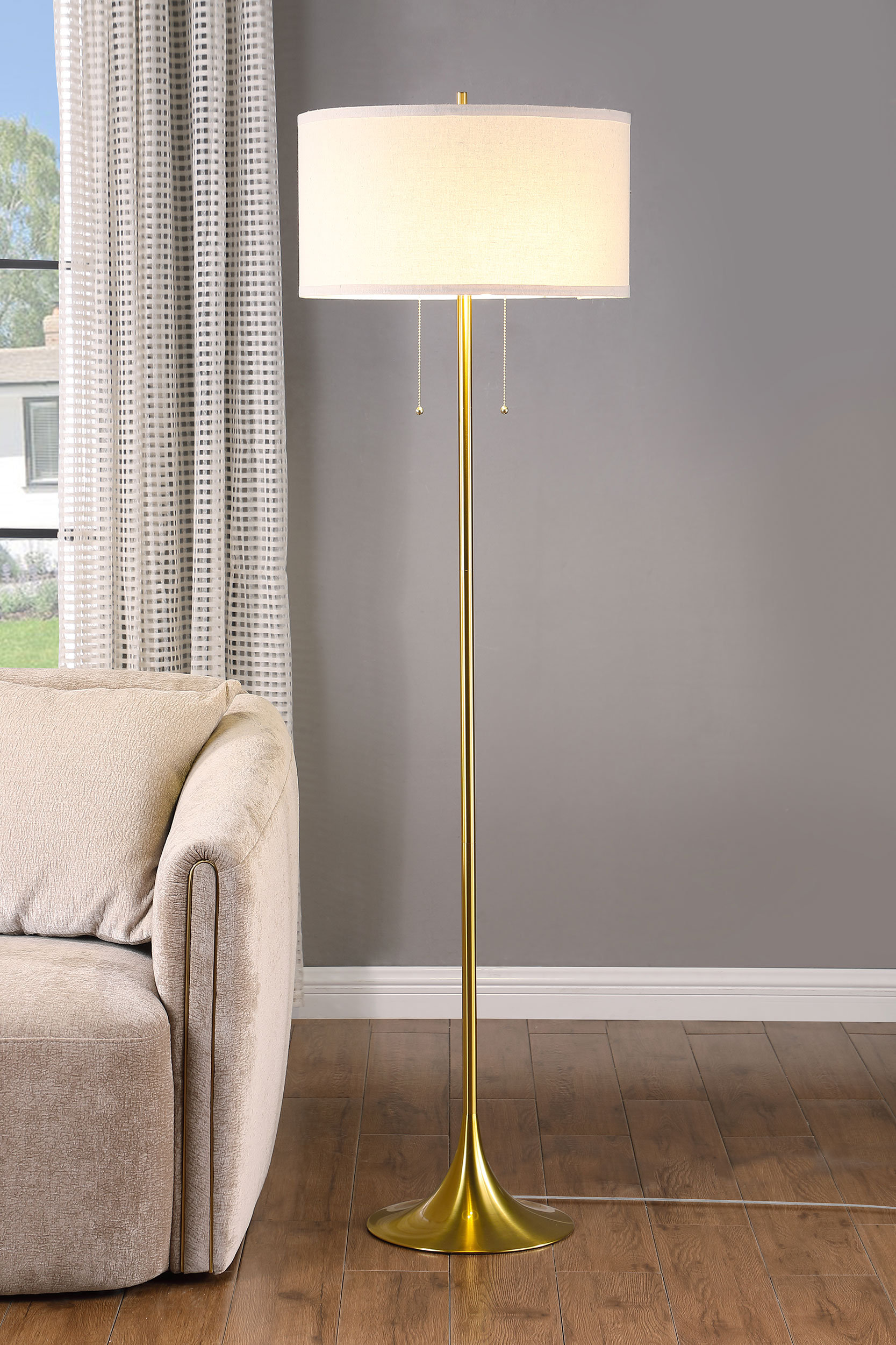 Mercer41 Athul 65-Inch Drum Shade Metal Floor Lamp Gold | Wayfair