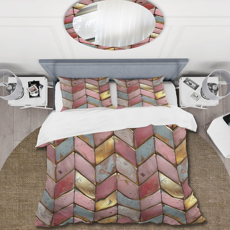 Ensemble de housse de couette Golden Chevron, Housse de couette simple + 2 taies décoratives st