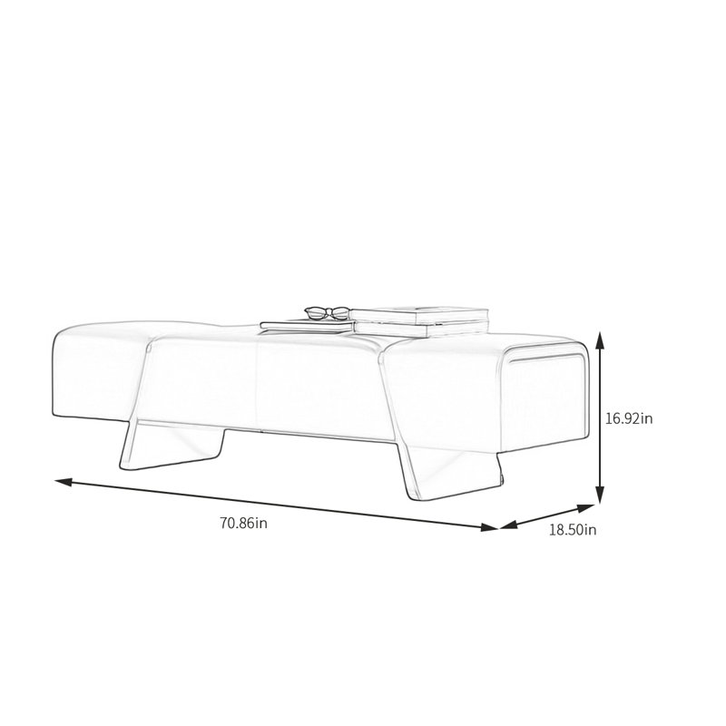 Banc de rangement en microfibre Jacara, H 16,92 po x L 70,86 po x l 18,5 po