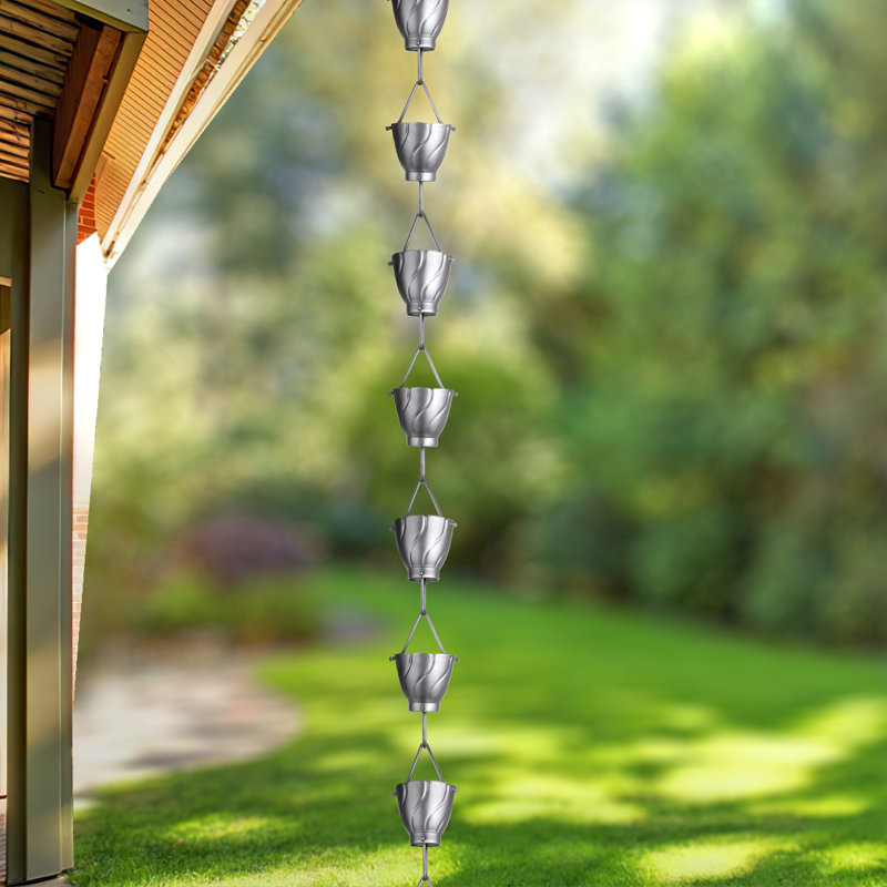 Pewter Aluminum Akira 8.5 ft Rain Chain with Large Cups