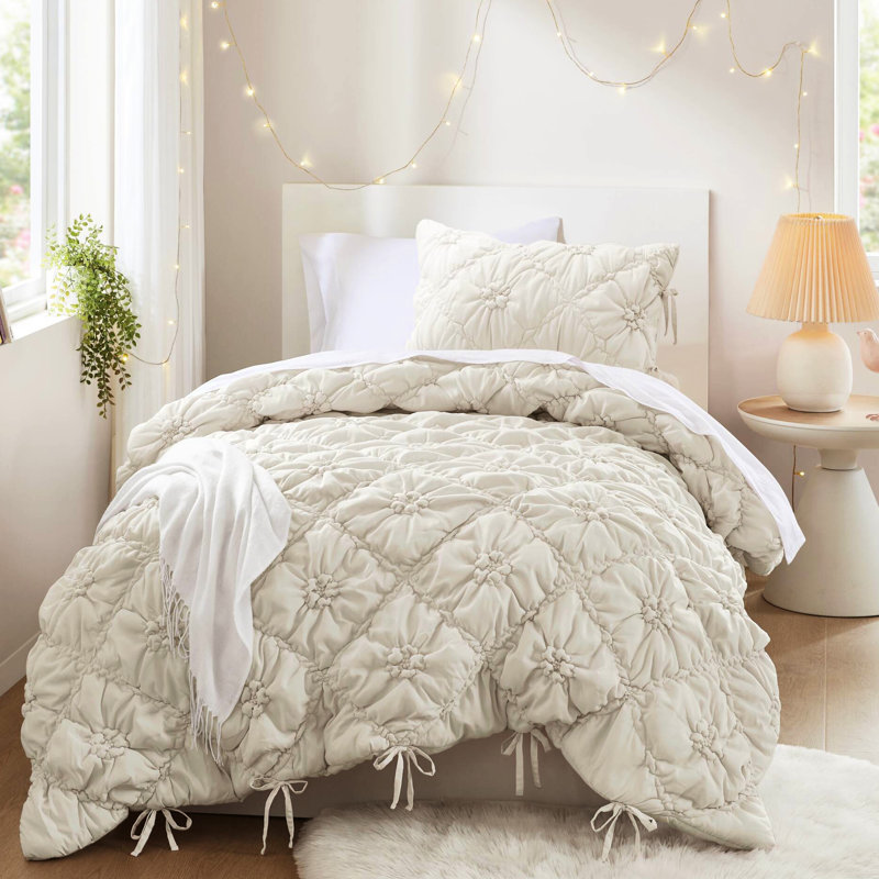 Édredon pour lit simple, joli motif floral avec une cravate, étreinte douillette en microfibre brossée, confort à l'année, coffre-fort en tissu élastique lavable à la machine, respirant en toute saison