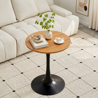 Table de salle à manger ronde, table tulipe circulaire de 23,6 po avec plateau de table épaissi et piédestal en métal, table de bistro moderne Mid-Century pour la cuisine, les petits espaces, le salon et le café