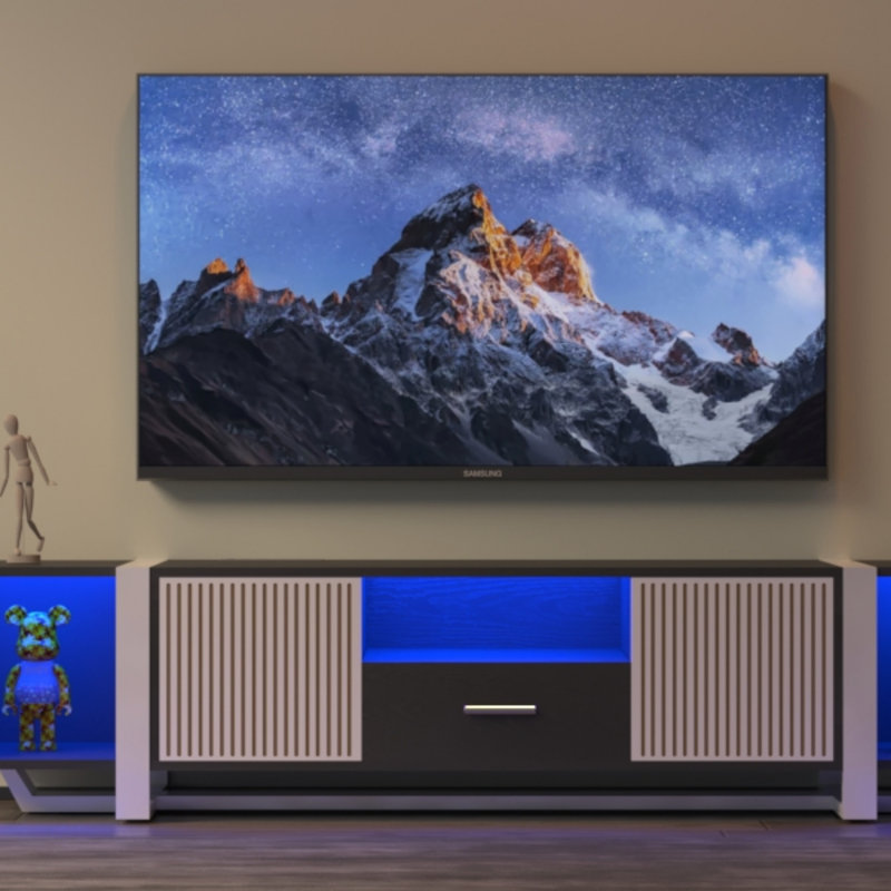 Console de télévision à DEL d'inspiration Biplane avec lumières télécommandées et prise de courant intégrée, parfaite pour les espaces de divertissement modernes