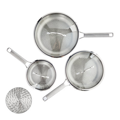 3‑Piece Tri‑Ply Titanium Hammered Cooking Surface Stainless Steel Frying Pan Set with 3 Glass Lids