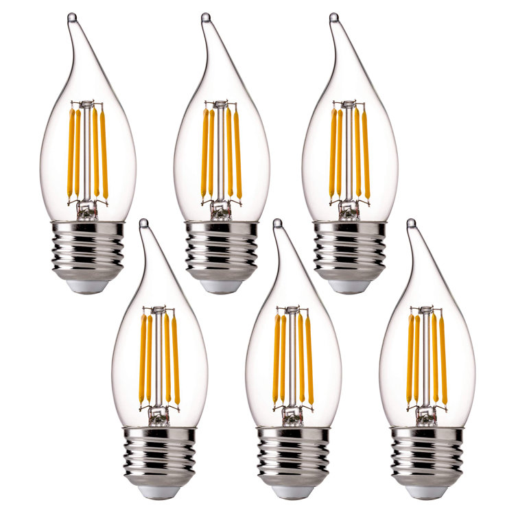CA11E26 60 Watts Equivalent Chandelier Light Bulbs, Ca11 Dimmable Filament Clear Led Candelabra Bulbs, E26 Medium Base, 2700k Soft White, 6 Pack
