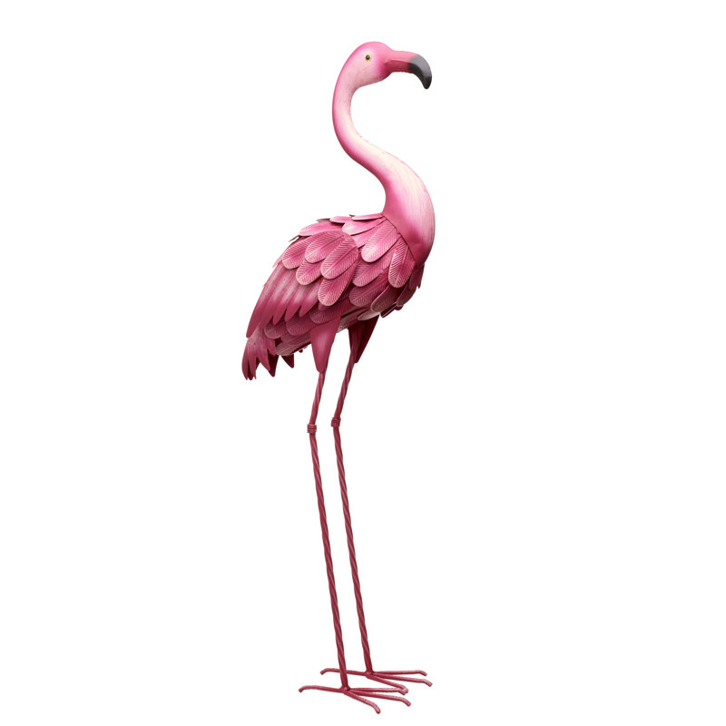 35-Inch Pink Metal Flamingo Garden Statue