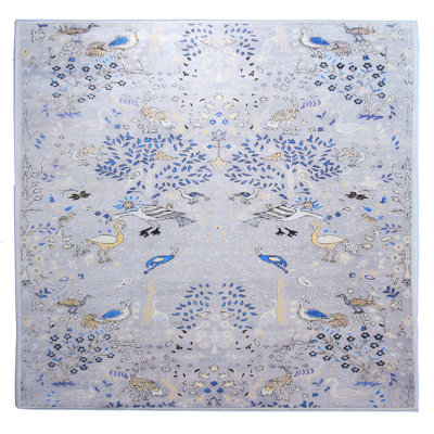 Modern Gray Birds Machine Washable Area Rug with Built-in Padding and Non-Slip Backing