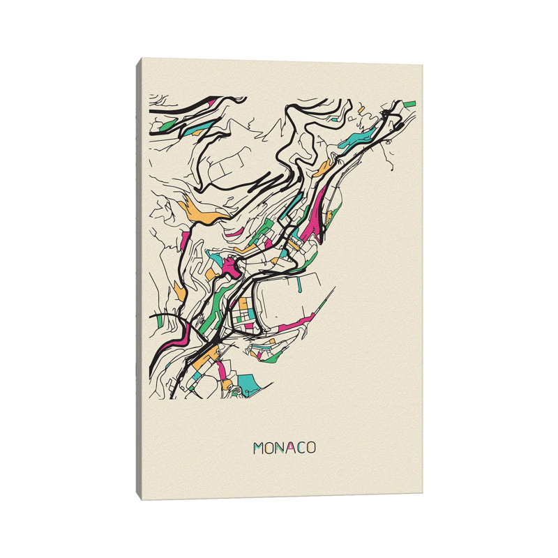 Monaco Map by Ayse Deniz Akerman - Wrapped Canvas Print, 101.6 cm H x 66.04 cm W x 1.91 cm D