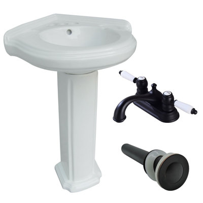 Petit lavabo de coin en porcelaine vitrifiée avec robinet central 4 po et bonde escamotable