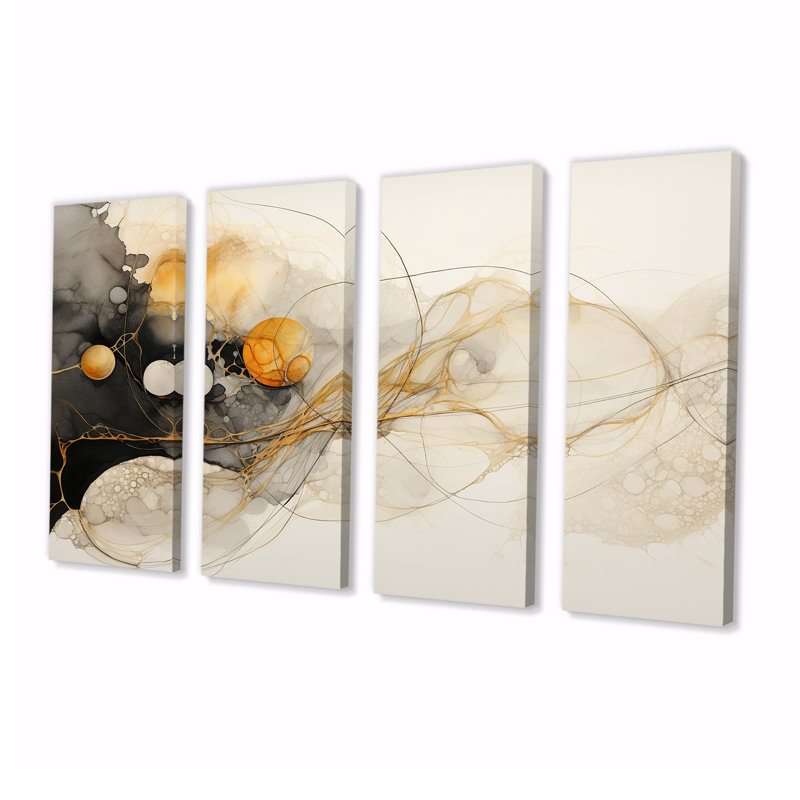 Maselli - Encre liquide, art mural abstrait, toile 4 pièces, H 28 po x l 48 po