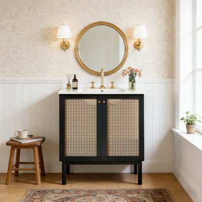Fiest 30"Bathroom Vanity with Handcrafted Rattan Door