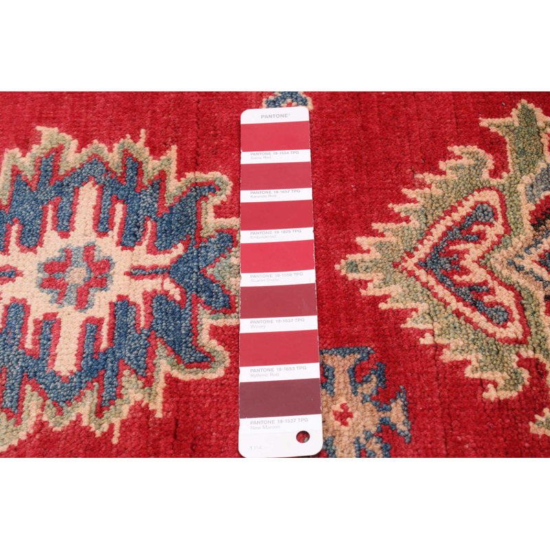 Tapis unique en laine noué à la main nouvel âge de 4 pi 1 po x 6 pi 4 po Almehdi en rouge / noir / beige