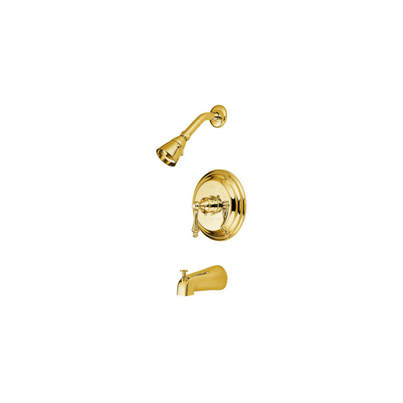Vintage Pressure Balanced Dual Function Tub Faucet with Solid Brass Shower Head with Metal Lever Handles, Polished Brass