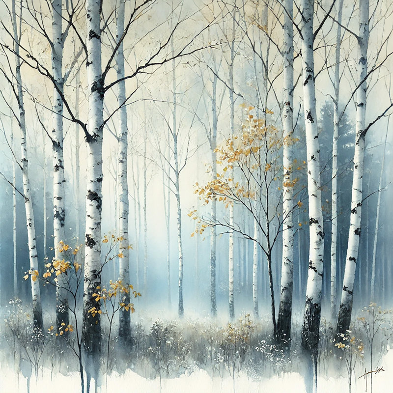 Serene Birch Forest Art - Autumn Gold Leaf Canvas, H 40 po x l 40 po