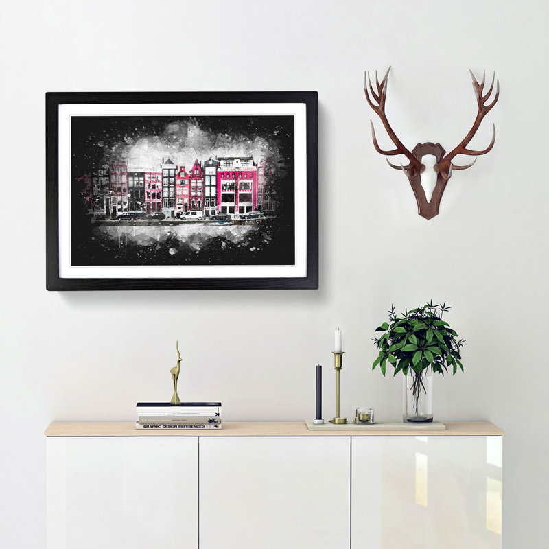Wintertime In Amsterdam Netherlands - Single Picture Frame Print on MDF, 62cm H x 87cm W x 2cm D, Black Framed