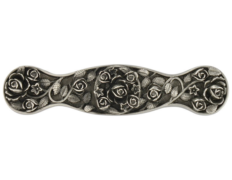 Poignée barre 3" saratoga rose Floral, Étain antique