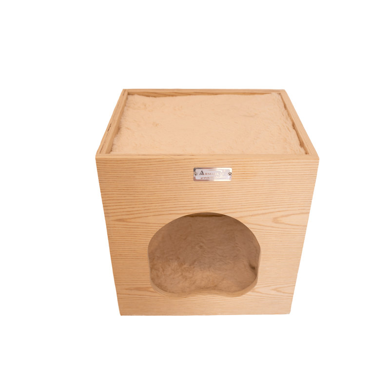 Natural Wood Wall-Mounted Cat Tree with Condo and Perch