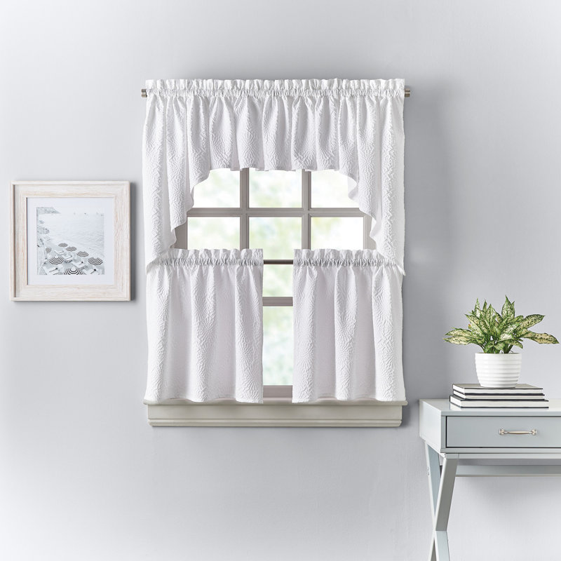 White Polyester Rod Pocket Kitchen Window Tier Pair 60"x24"