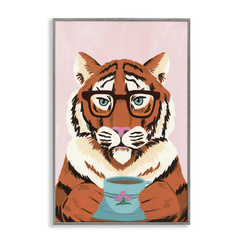 Tasse à thé Tiger and Bubble, giclée encadrée, design par Courtney Haley, H 30 po x l 20 po, Estampe numérique Farmhouse