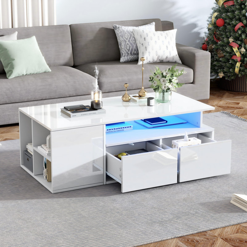 Coffee Table with Storage, White