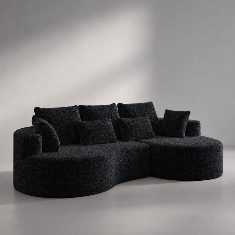 Canapé d'angle surdimensionné moderne en chenille, avec assise extra profonde et large, 7 coussins et combinaison libre pour salon et chambre