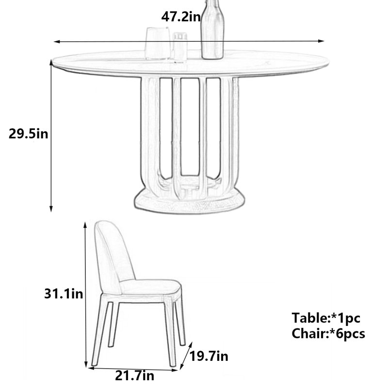 Table de salle à manger ronde, H 29,5 po x L 47,2 po x l 47,2 po