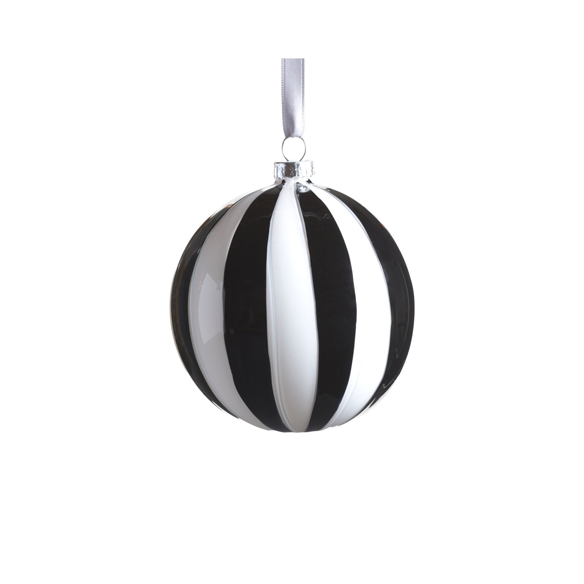 Monochrome Stripe 8-Piece Glass Ornament Set, Ball, 4" H x 4" W x 4" D