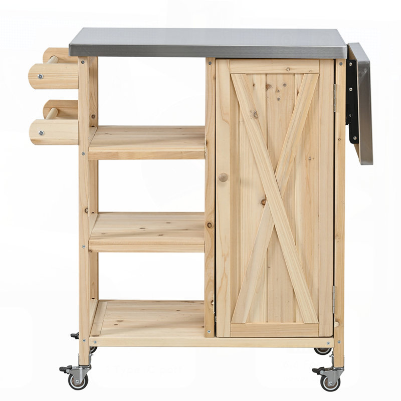 Îlot de cuisine pliable pour l'extérieur avec roulettes verrouillables, armoire de rangement et porte-serviettes pour patio et espaces compacts